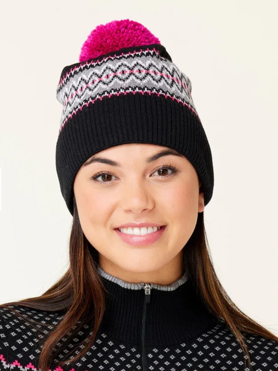 Krimson Klover Accessories - Krimson Klover Black & Fuchsia Pom Fair Isle Jazzy Beanie one size